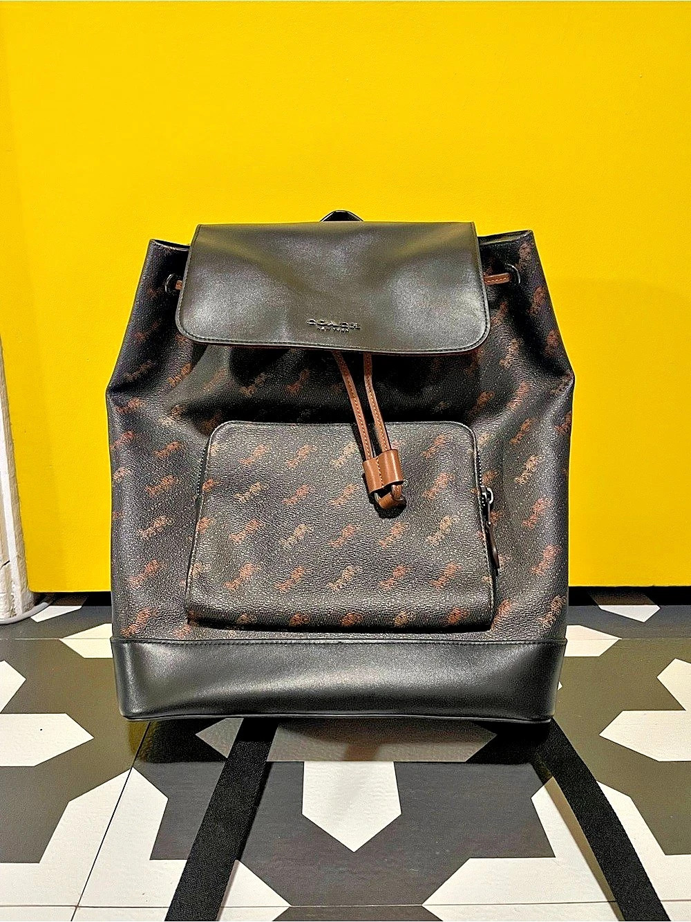 Coach New York Hitch Backpack With Horse And Carriage Print, Black & Brown